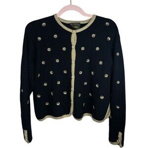 Vintage Charter Club petites by Jane Justin  Lambswool Angora Black Cardigan L